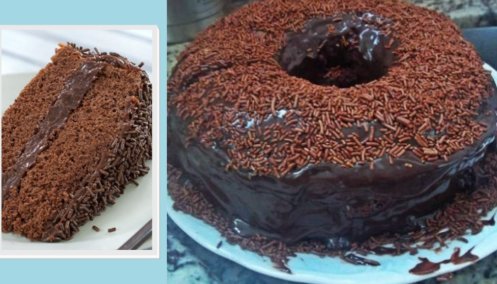 Bolo de Chocolate com granulado, uma receita saborosa e fofinha.