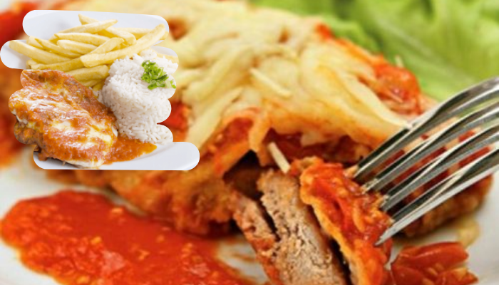 Bife à Parmegiana para uma bela refeição