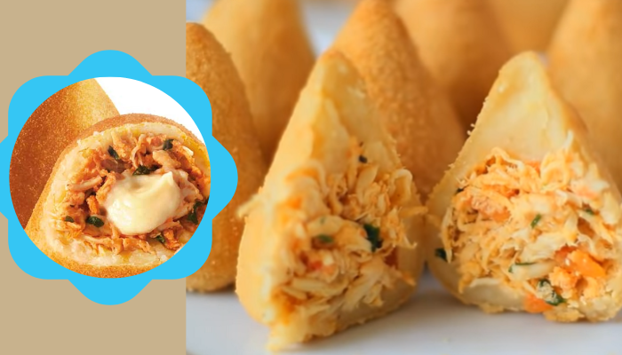 Coxinha com recheio de frango cremoso, um belo aperitivo